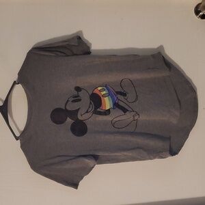 M Gray Disney Shirt with Mickey Rainbow Shorts Print
